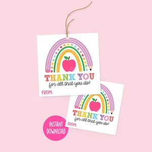 Lehrer Wertschätzung Woche Geschenkanhänger Danke Lehrer Regenbogen Tag Printables Ende des Schuljahres druckbare Etikett Sofortiger digitaler Download