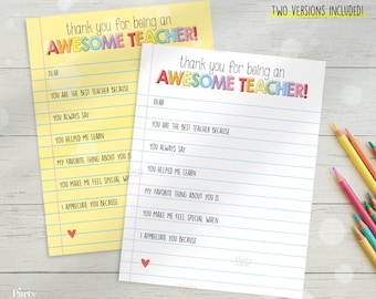 Teacher Appreciation Week Printable Teacher Appreciation Gift Thank You Teacher Gifts Letter Printable Template Instant Digital Download