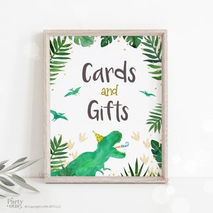 Dinosaur kaarten en geschenken teken Dino partij verjaardagsfeestje baby shower teken Instant digitale download Jurassic T Rex afdrukbare geschenk tafel teken