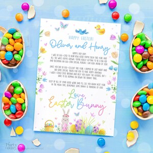 Carta de conejito de Pascua editable Cesta de Pascua Regalo Hermano Niños Desde el escritorio del conejito de Pascua Plantilla imprimible Descarga digital instantánea