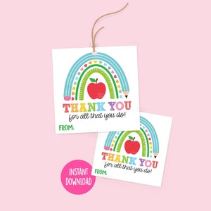 Lehrer Wertschätzung Woche Geschenkanhänger Danke Lehrer Regenbogen Tag Printables Ende des Schuljahres druckbare Etikett Sofortiger digitaler Download