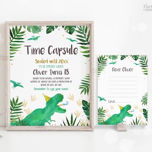 Bearbeitbare Dinosaurier Geburtstag Zeit Kapsel Zeichen & Grußkarten Dino Party druckbare Vorlage Sofortiger digitaler Download Jurassic First 1st Birthday