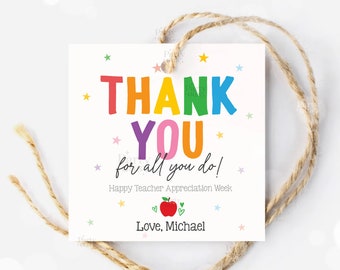 Editable Teacher Appreciation Week Printable Gift Tags Thank You Teacher Gift Tag School Party Favor Label Template Instant Digital Download