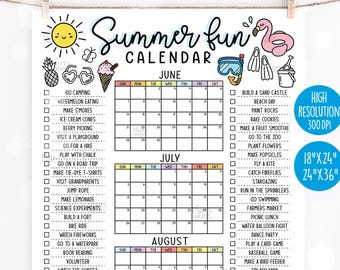 2026 Editable Summer Calendar Poster Summer Fun Bucket List Family Planner Checklist Printable Template Instant Digital Download