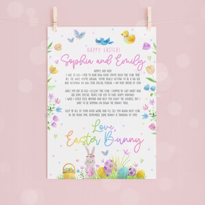 Carta de conejito de Pascua editable Cesta de Pascua Regalo Hermana Niños Desde el escritorio del conejito de Pascua Plantilla imprimible Descarga digital instantánea