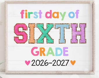 Placa de Volta às Aulas, Placa para o Primeiro Dia de Aula, Placa para o Primeiro Dia do 6º Ano, Adereço para Fotos Escolares, Crianças, Professores, Download Digital Instantâneo