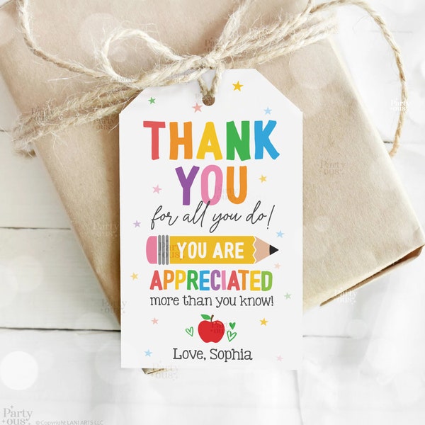 Editable Teacher Appreciation Week Gift Tags Thank You Teacher Gift Tag School Party Favor Printable Label Template Instant Digital Download