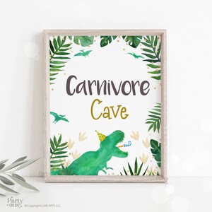 Dinosaur Carnivore Cave Sign Dino Party Birthday Party Baby Shower Sign Instant Digital Download Jurassic T Rex Printable Food Table Sign