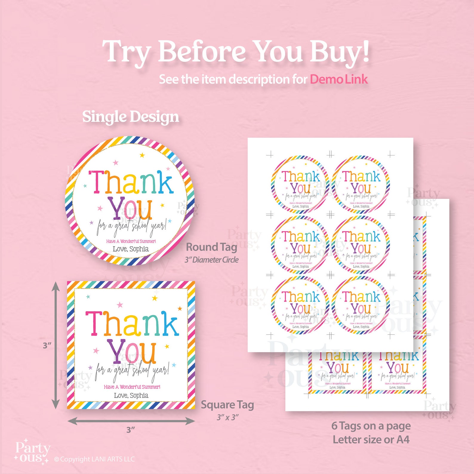 Editable Last Day of School Tags Thank You End of Year Teacher Gift Tag ...