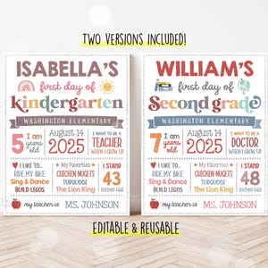 Letrero editable de regreso a clases, letrero del primer día de clases, plantilla de letreros personalizados reutilizables imprimibles, descarga digital instantánea, regalo bohemio para niños
