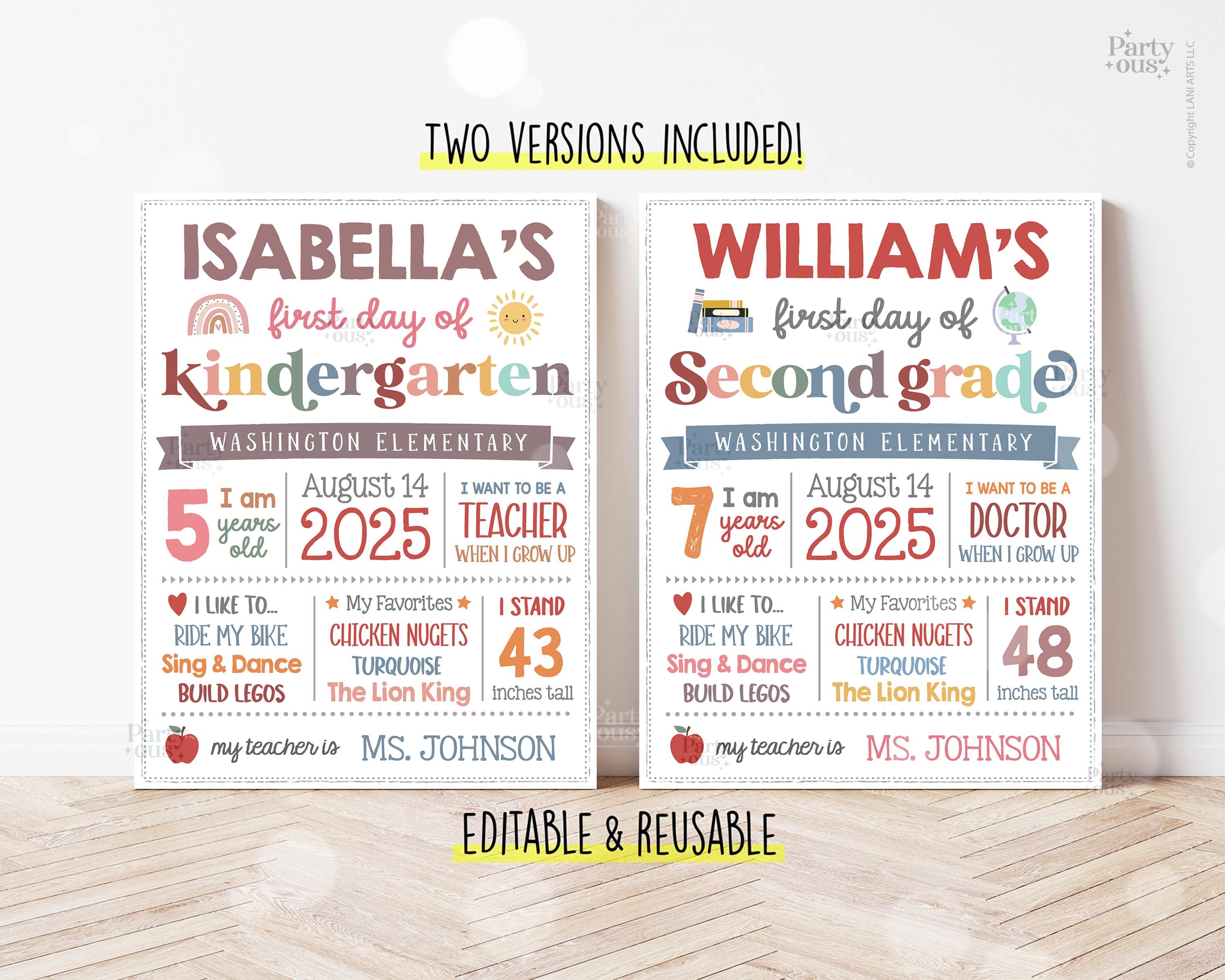 Editable Back to School Sign First Day of School Sign Printable Reusable Personalized Signs Template Instant Digital Download Boho Kids gift