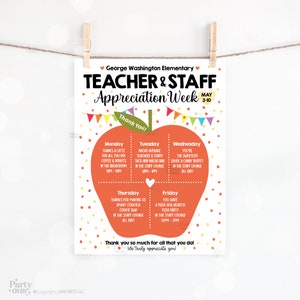 Editable Teacher Appreciation Week Itinerary Poster Teachers Staff ...