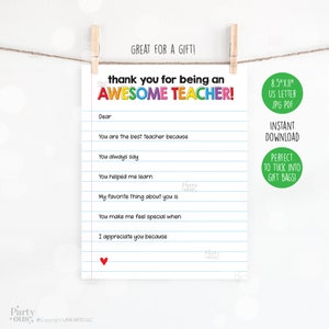 Teacher Appreciation Week Printable Teacher Appreciation Gift Thank You ...