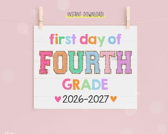Placa de Volta às Aulas, Placa para o Primeiro Dia de Aula, Placa para o Primeiro Dia do 4º Ano, Adereço para Fotos Escolares, Crianças, Professores, Download Digital Instantâneo