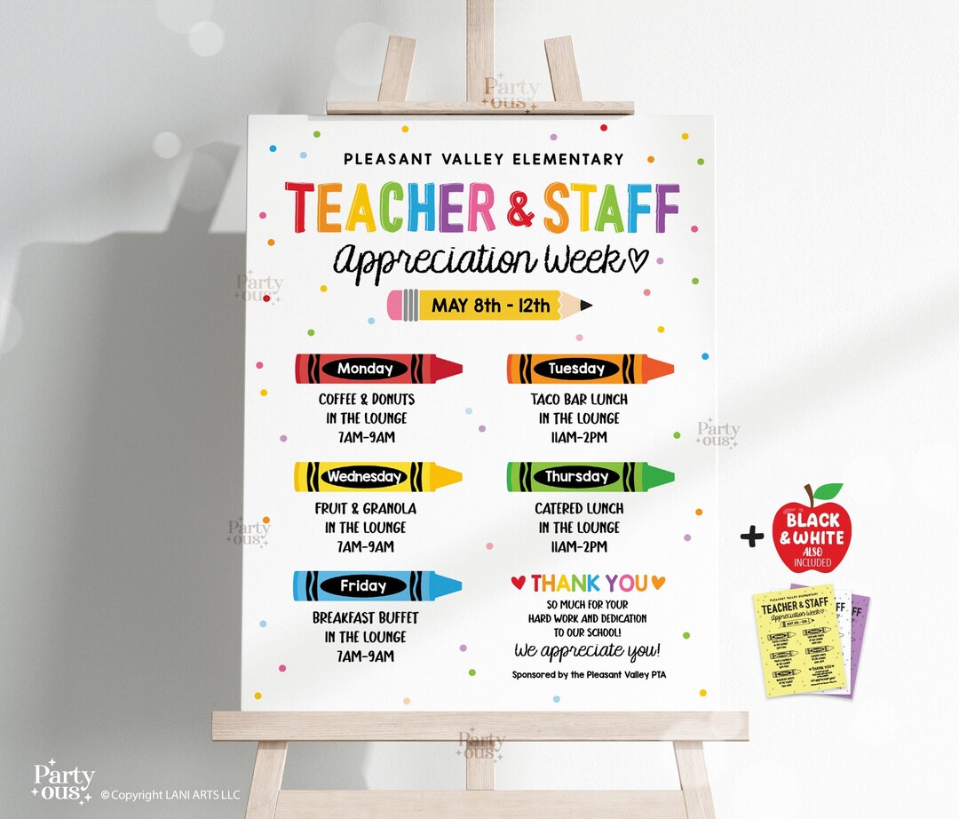 Editable Teacher Appreciation Week Itinerary Poster Teachers Staff