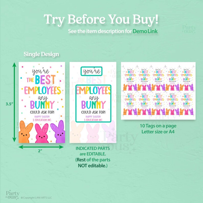 Editable Easter Gift Tags The Best Employees Bunny Easter Basket Tag Employee Appreciation Printable Label Template Instant Digital Download image 3