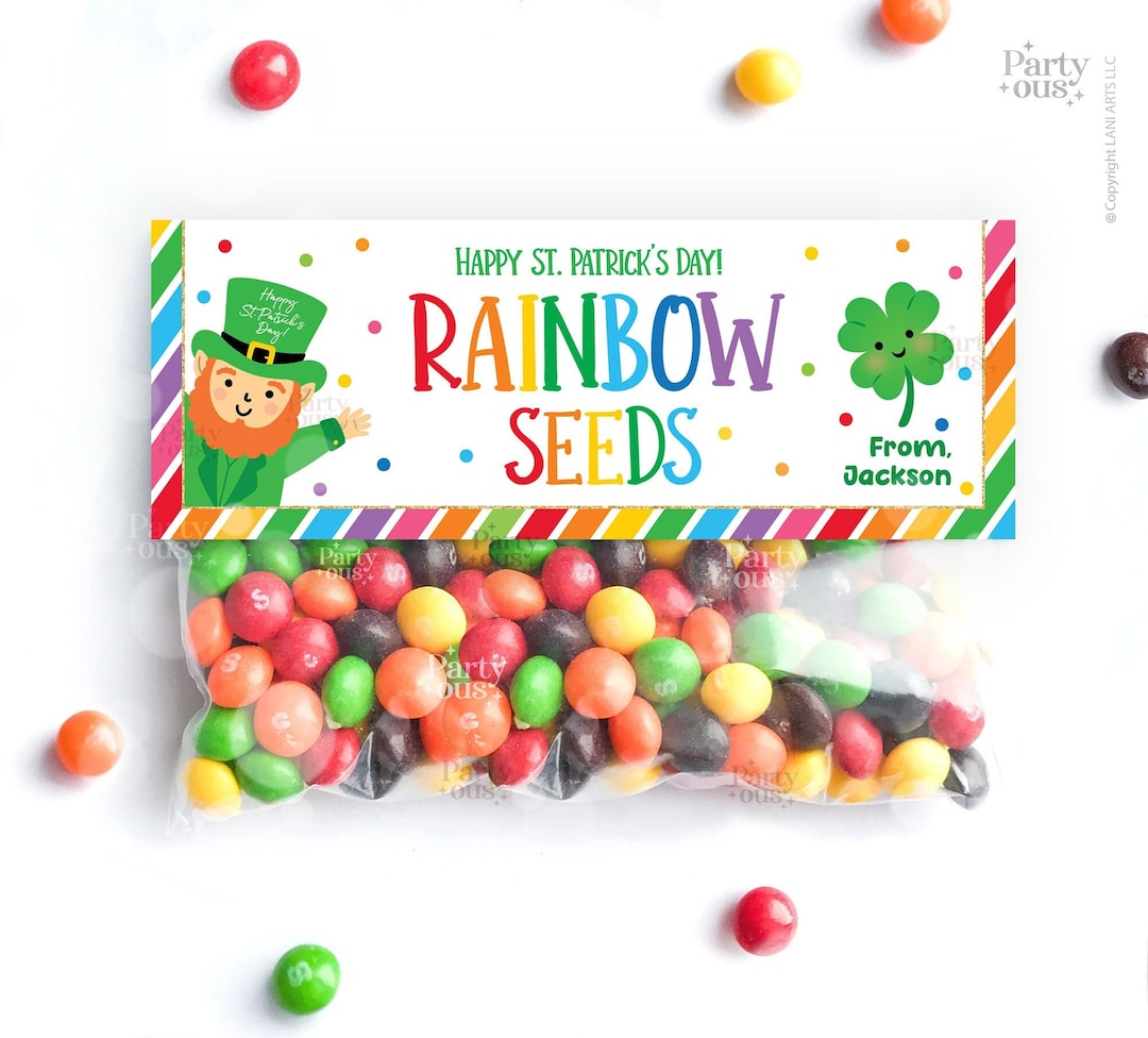 Editable St. Patrick's Day Bag Toppers Rainbow Seeds