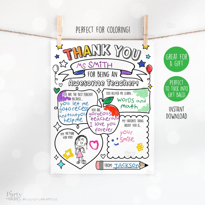 Teacher Appreciation Printable Teacher Appreciation Week Gift Thank You Teacher Gifts Coloring Pages School Kids Instant Digital Download image 7