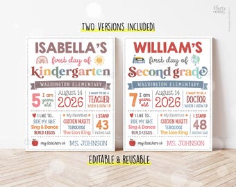 Placa editável de volta às aulas, placa para o primeiro dia de aula, modelo de placa personalizada, reutilizável e imprimível, download digital instantâneo, presente boho infantil.