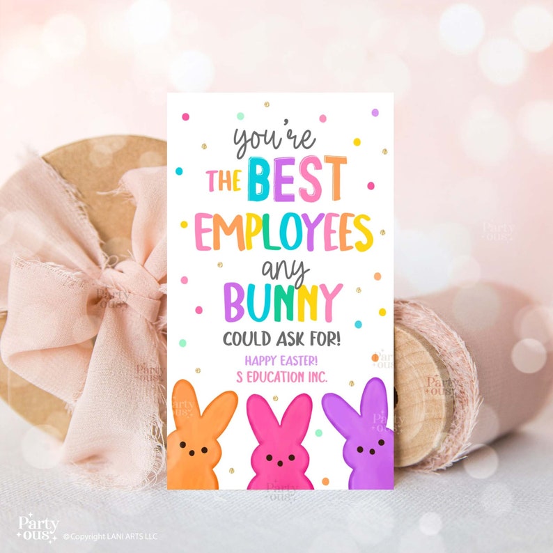 Editable Easter Gift Tags The Best Employees Bunny Easter Basket Tag Employee Appreciation Printable Label Template Instant Digital Download image 1