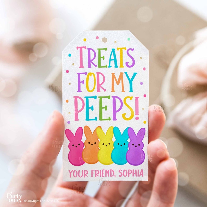 Editable Easter Gift Tags Treats For My Peeps Easter Basket Treat Tag School Party Favor Printable Label Template Instant Digital Download image 1