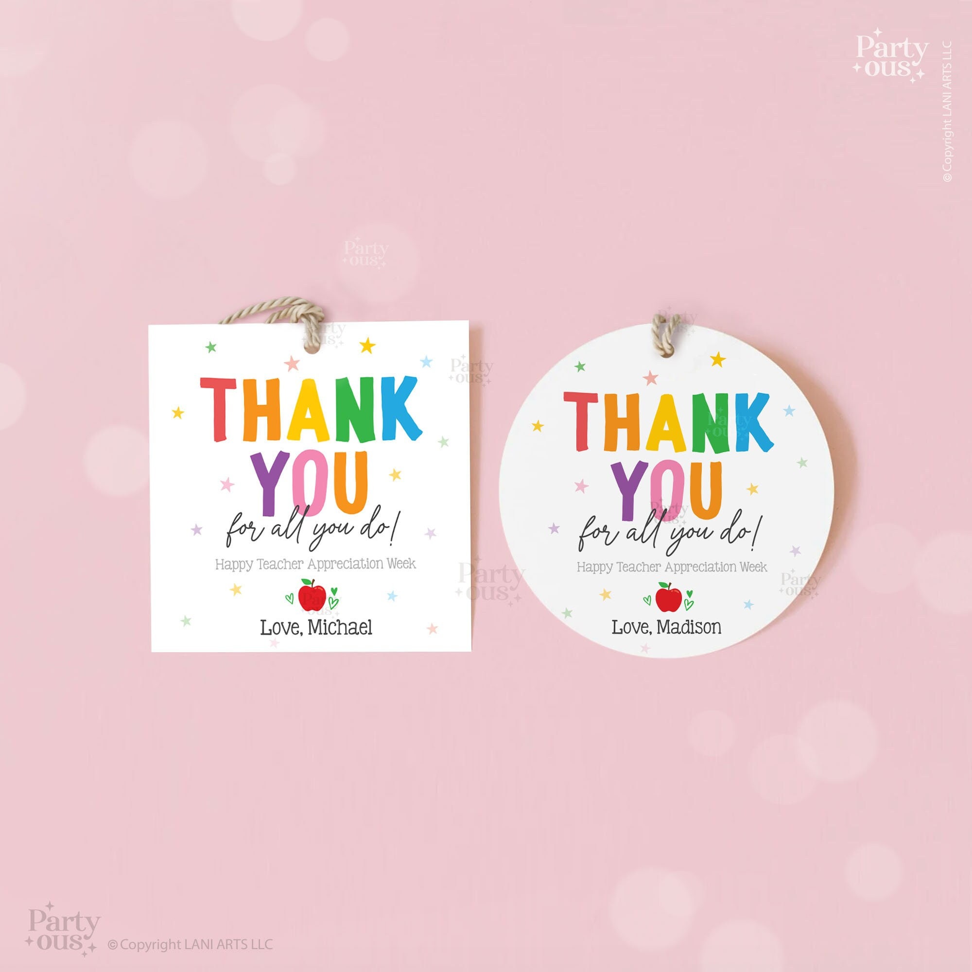Editable Teacher Appreciation Week Printable Gift Tags Thank You ...
