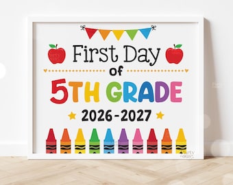 Placa de Volta às Aulas, Placa para o Primeiro Dia de Aula, Placa para o Primeiro Dia do 5º Ano, Adereço para Fotos Escolares, Crianças, Professores, Download Digital Instantâneo