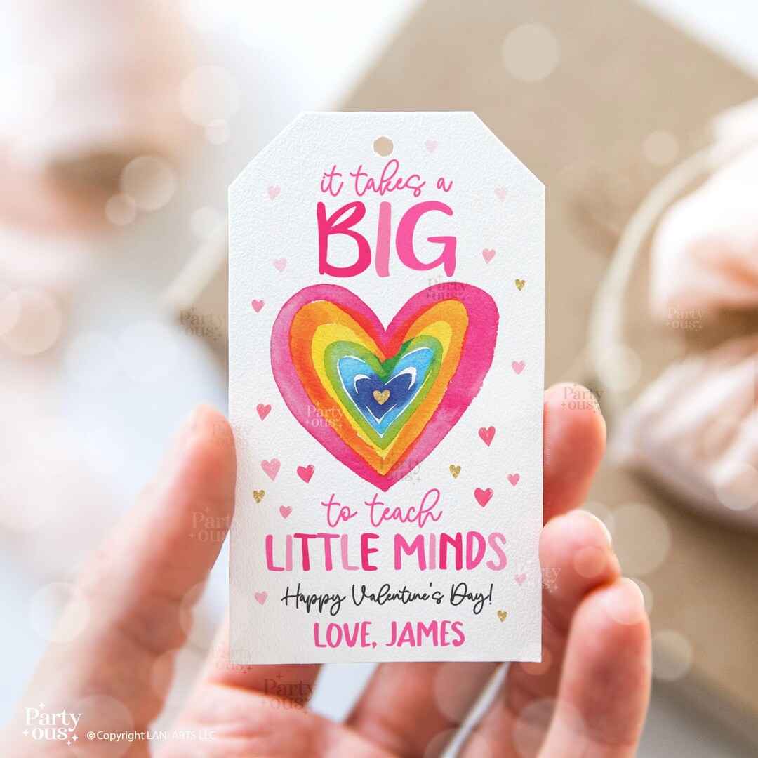 Editable Teacher Valentines Day Gift Tag Rainbow Heart Valentine Gifts ...