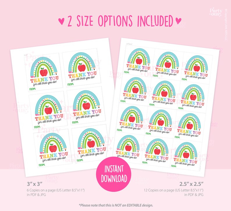 Teacher Appreciation Week Gift Tags Thank You Teacher Rainbow Tag ...