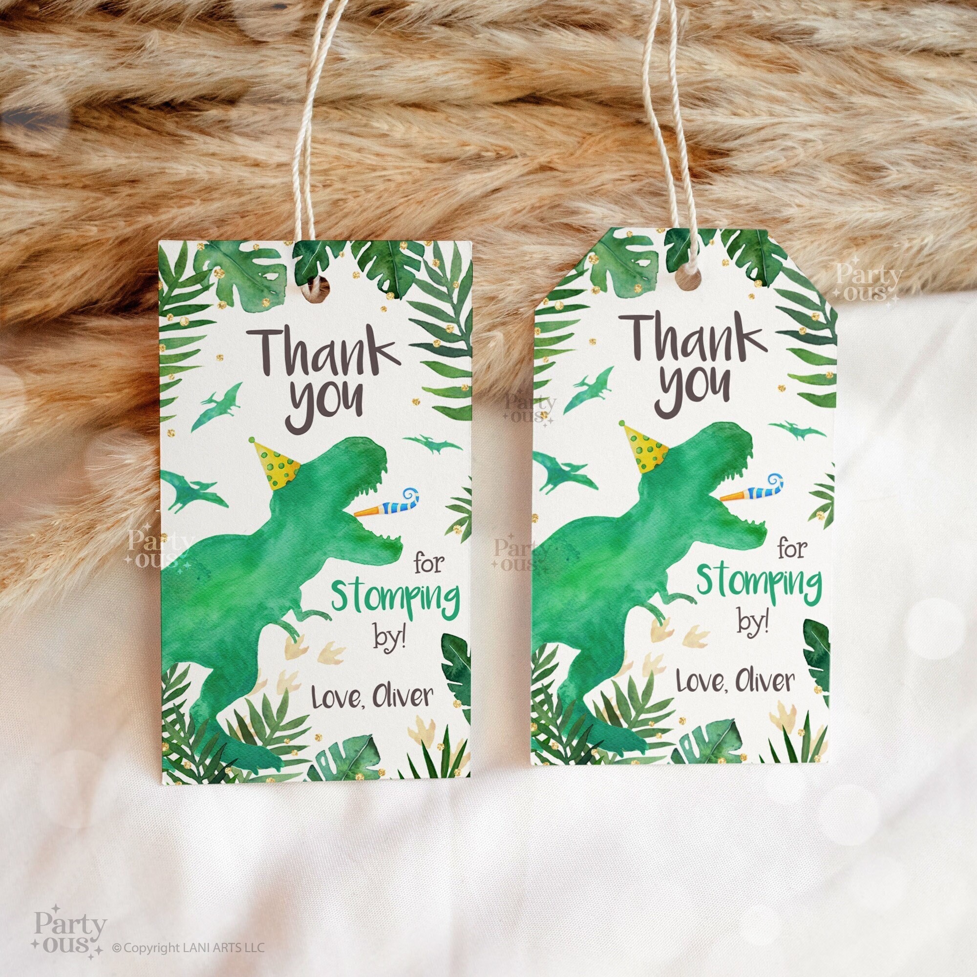 Editable Dinosaur Birthday Favor Tags Dino Party Gift Tags Thank You Label Jurassic Three Rex Tag Template Instant Digital Download