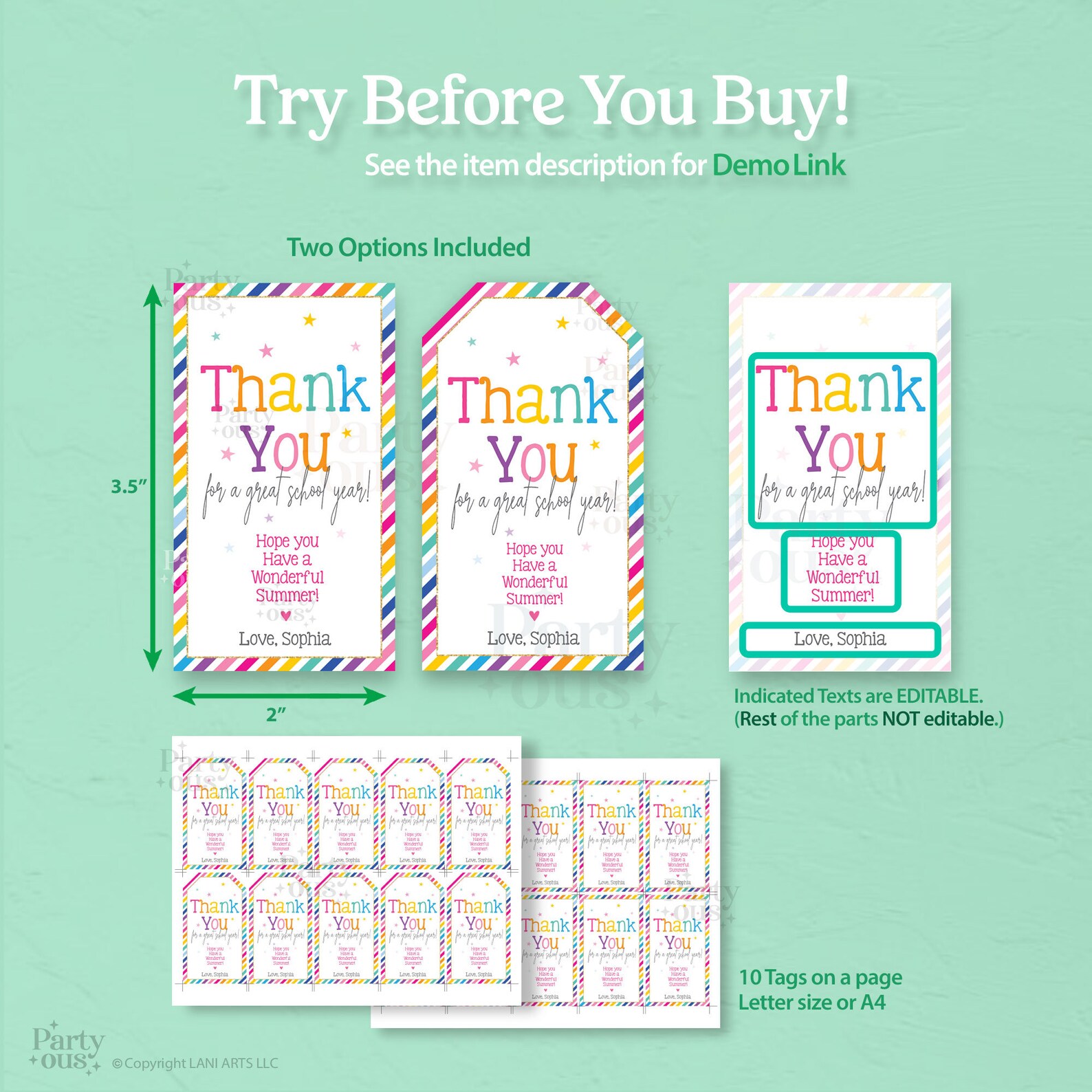 Editable Last Day of School Tags Thank You End of Year Teacher Gift Tag ...