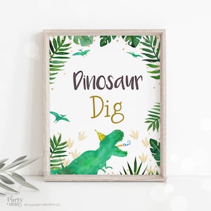 Dinosaur Dig Sign Dino Party Birthday Party Baby Shower Sign Instant Digital Download Jurassic T Rex Party Games Decor Printable Table Sign