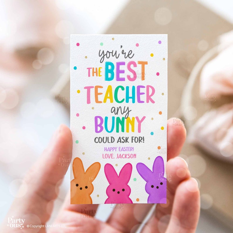 Editable Easter Teacher Appreciation Gift Tags Best Teacher Bunny Easter Basket Tag School Printable Label Template Instant Digital Download image 2