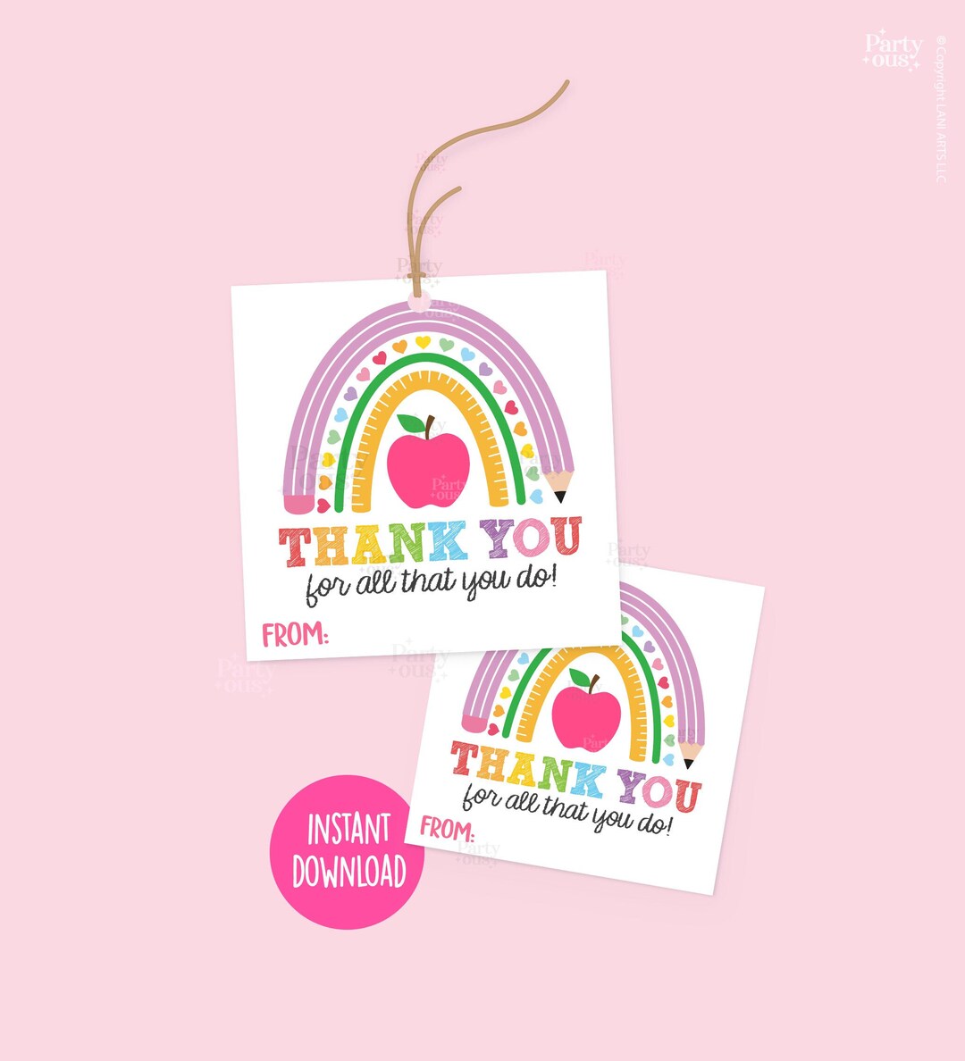 Teacher Appreciation Week Gift Tags Thank You Teacher Rainbow Tag ...