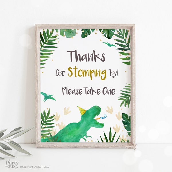 Dinosaur Party Favors Sign Dino Party Birthday Party Baby Shower Sign Instant Digital Download Jurassic T Rex Printable Thank you Table Sign