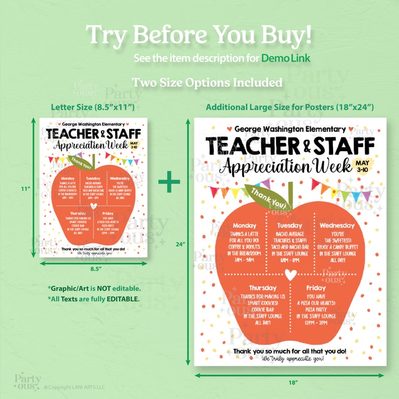 Editable Teacher Appreciation Week Itinerary Poster Teachers Staff ...