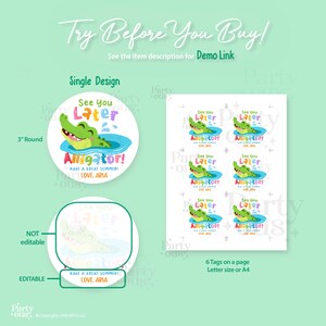 Editable Last Day of School Tag End of Year Friends Gift Tags Alligator ...