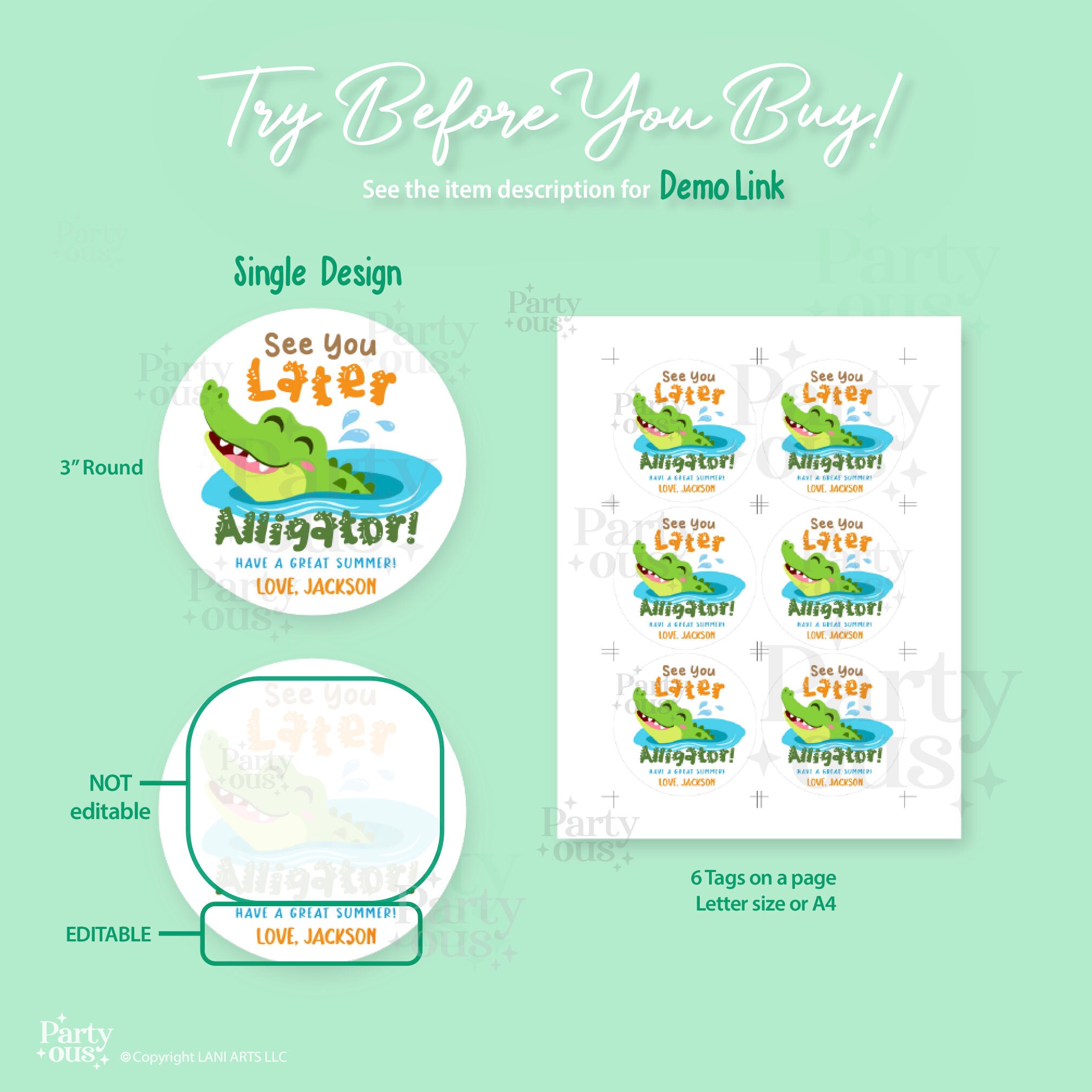 Editable Last Day of School Tags Alligator End of Year Teacher Gift Tag ...