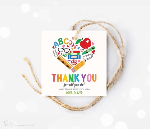 Editable Teacher Appreciation Week Printable Gift Tags Thank You Teacher Gift Tag School Party Favor Label Template Instant Digital Download