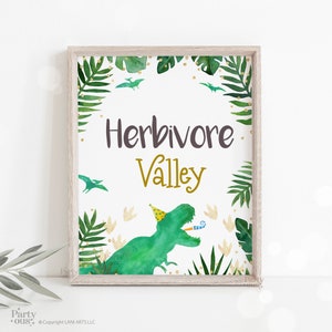 Dinosaur Herbivore Valley Sign Dino Party Birthday Party Baby Shower Sign Instant Digital Download Jurassic T Rex Printable Food Table Sign