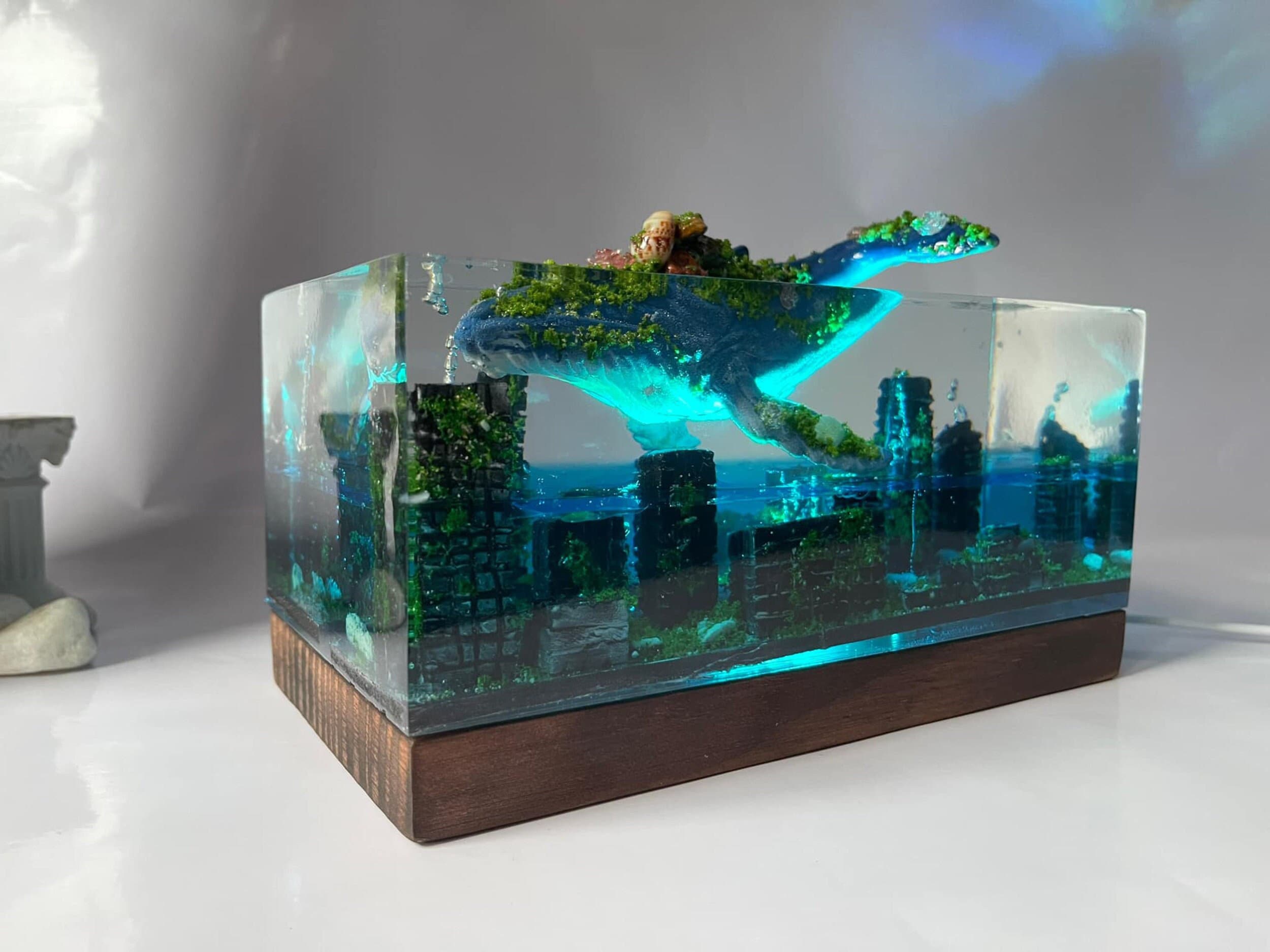 Epoxidharz Nachtlicht Taucher & Wal - Handgemachte Tischdekoration