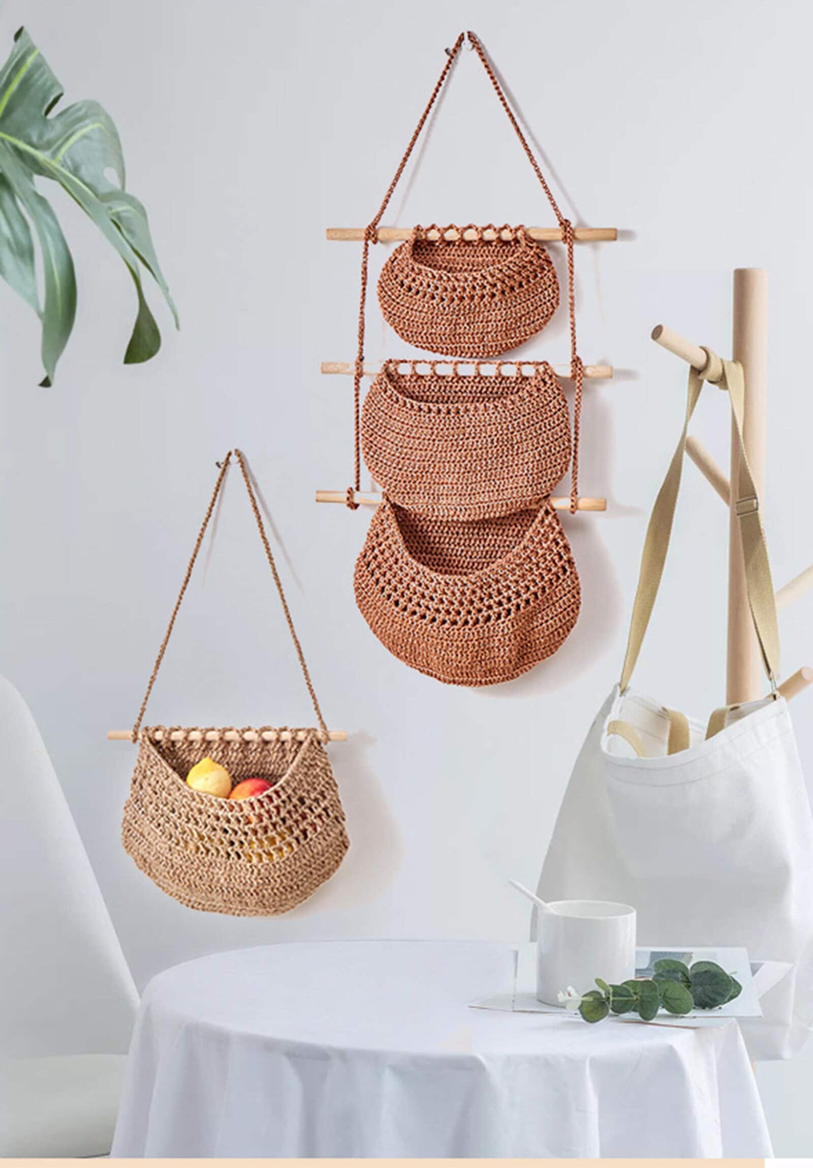 Macrame Hanging Basket Boho Home Decor Hanging Fruit Basket Etsy