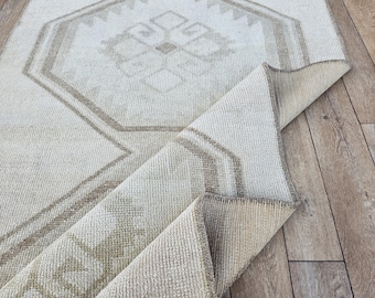 3x14 Vintage Rug, Hallway Runner Rug, Turkish Long Runner, Anatolian Old Runner, Handmade Soft Runner, 3x14 Neutral Runner, Kitchen Runner
