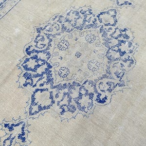 8x11 Turkish Rug, Vintage Area Rug, Beige Blue Area Rug, Oversized Oushak Rug, 8x11 Hand Woven Rug, Dining Room Rug, Low Pile Rug, 8x11 Rug
