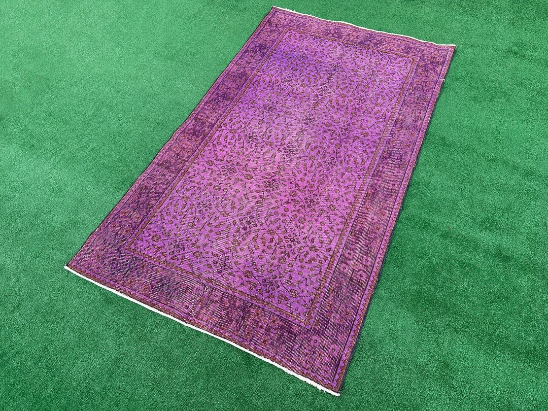 Floral Purple Turkish Rug 4x6, Low Pile Oushak Rug, Antique Vintage Rug ...