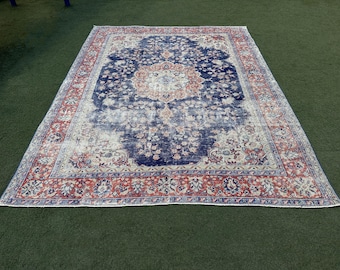 Alfombra hecha a mano de 8x10, alfombra turca oriental, alfombra vintage grande, alfombra para dormitorio de 8x10, alfombra azul, alfombra extragrande, alfombra para sala de estar, alfombra de 8x10