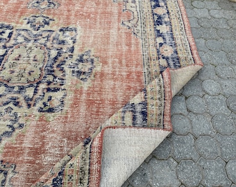 Soft Turkish Rug, 8x10 Large Vintage Rug, Faded Antique Rug, Oversize Oushak Rug, Oriental Wool Rug, 8x10 Hand Woven Rug, Bedroom Rug 8x10