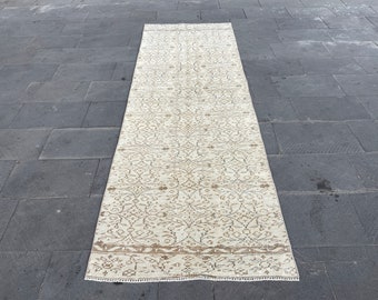 Floral Runner, Neutral Runner 3x9, 3x9 Vintage Runner Rug, Turkish Runner Rug, Handwoven Runner, Bohemian Rug, Antique Runner, Narrow Runner