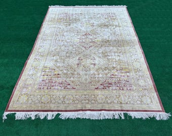250x300 Antiker Oushak Teppich, Handgefertigter Wollteppich, Großer Türkischer Teppich, Vintage Teppich, Handgefertigter Teppich