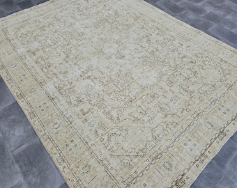 8x11 Neutral Rug, Handmade Area Rug, Oversized Oushak Rug, Beige Brown Rug, Turkish Wool Rug, 8x11 Vintage Rug, Anatolian Area Rug, Boho Rug